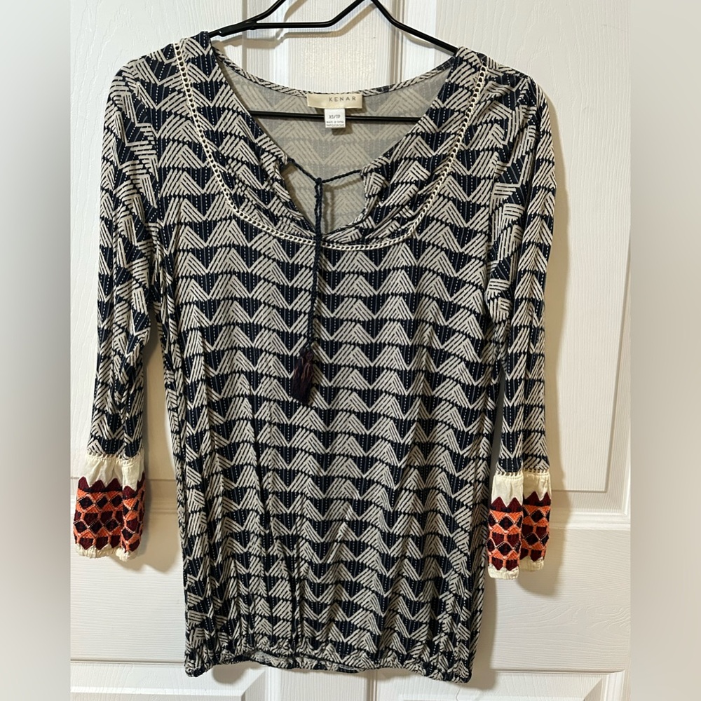 Kenar Black and Cream Blouse with Red Accents